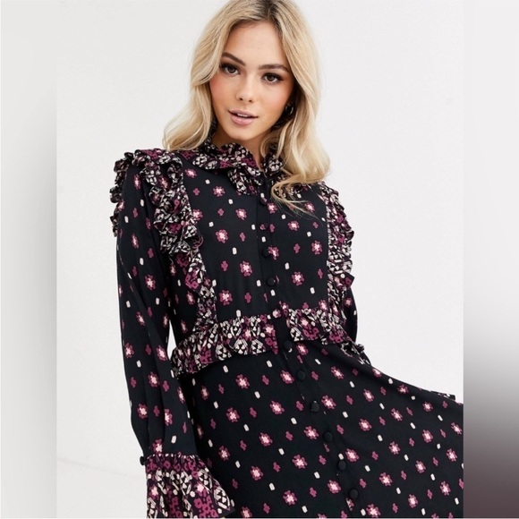 ANTHROPOLOGIE FREE PEOPLE CALICO SKIES PRARIE RUFFLE MIDI DRESS SIZE LAR… - Picture 10 of 14